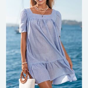 Cupshe Blue and White Striped Tie Back Dress